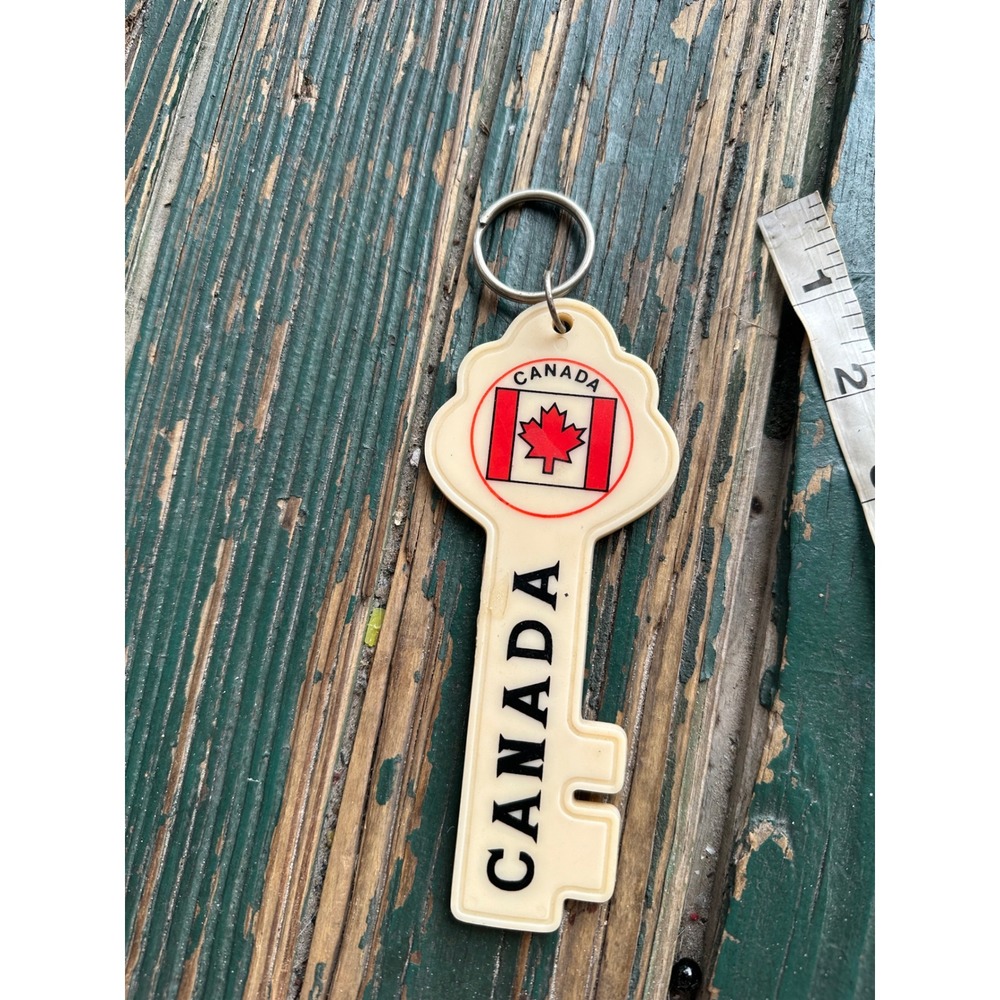 Vintage Canada Souvenir Keychain Large Plastic Skeleton Key Maple Leaf Flag